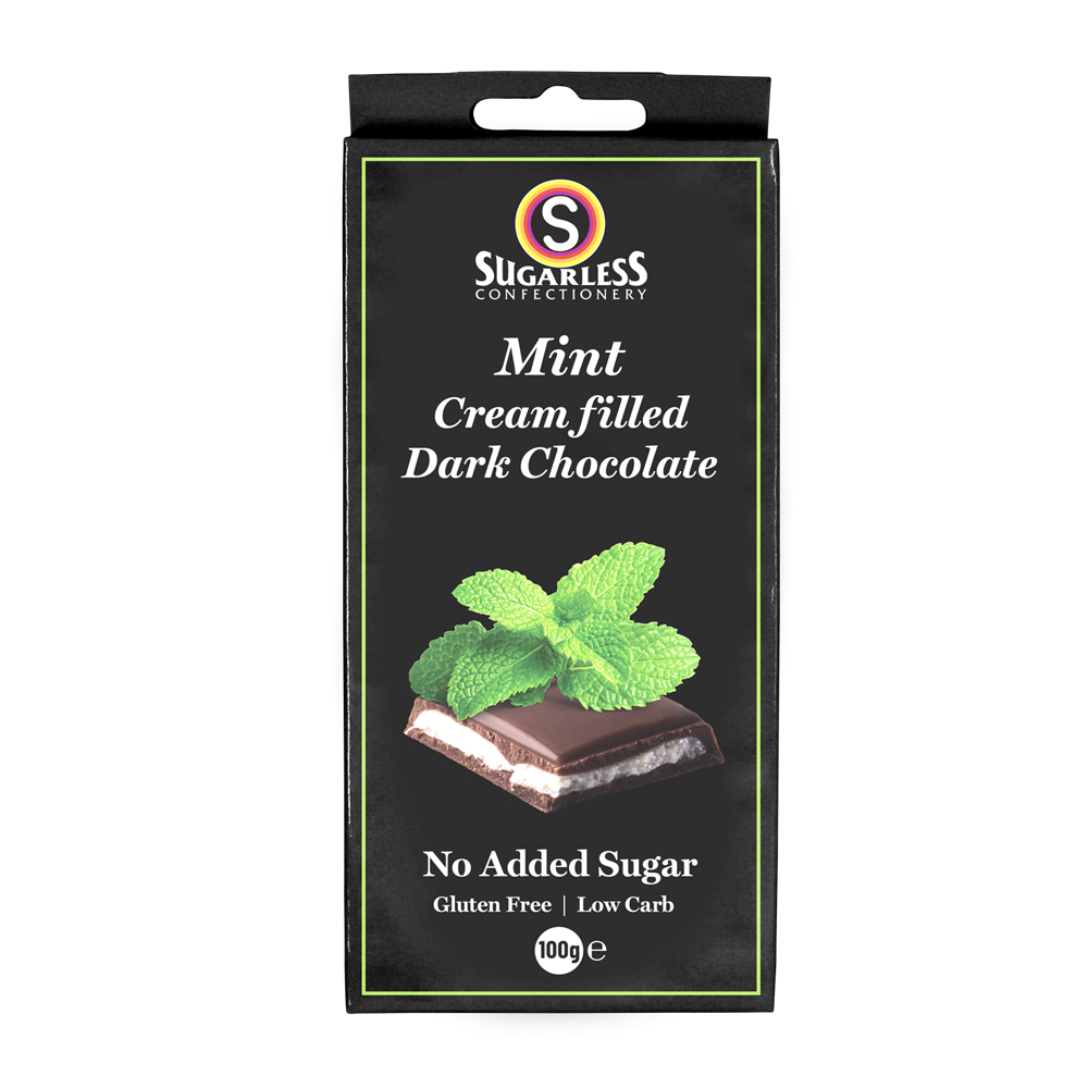 Mint flavoured Cream Filled Dark Chocolate - 100g - Sugarless Confectionery