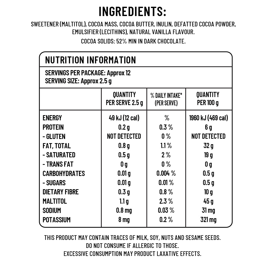 Gourmet Dark Chocolate - 30g - Sugarless Confectionery