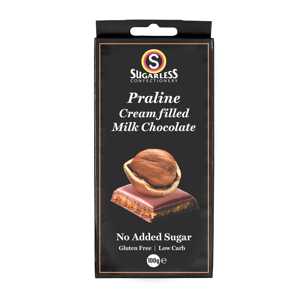 Praline flavoured Cream Filled Milk Chocolate - 100g - Sugarless Confectionery