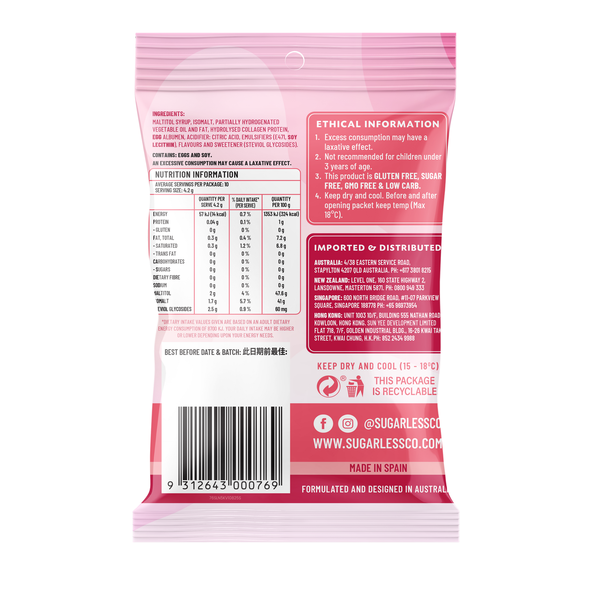 Collagen Strawberry & Blackberry Chews 40g - Sugarless Confectionery