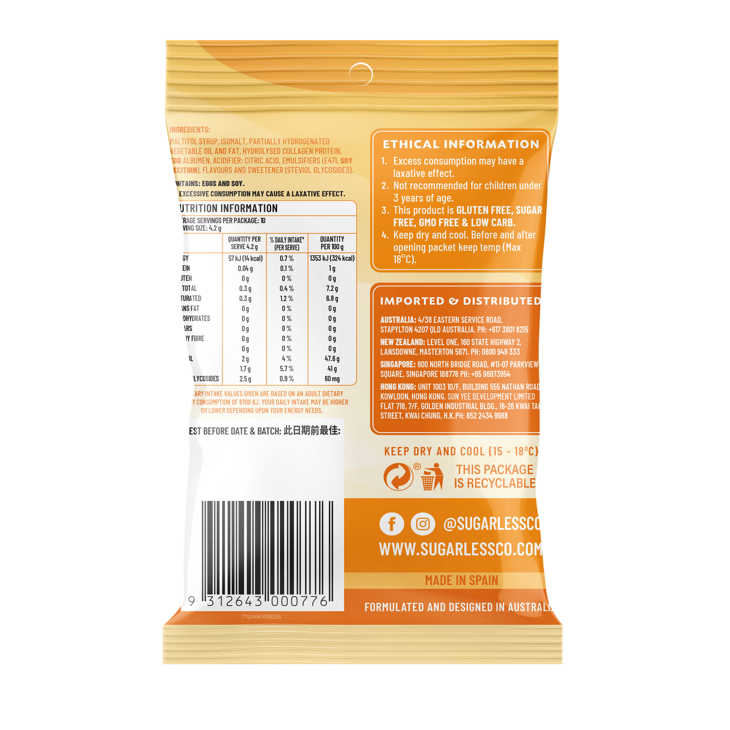 Collagen Apple, Lemon & Orange Chews 40g - Sugarless Confectionery