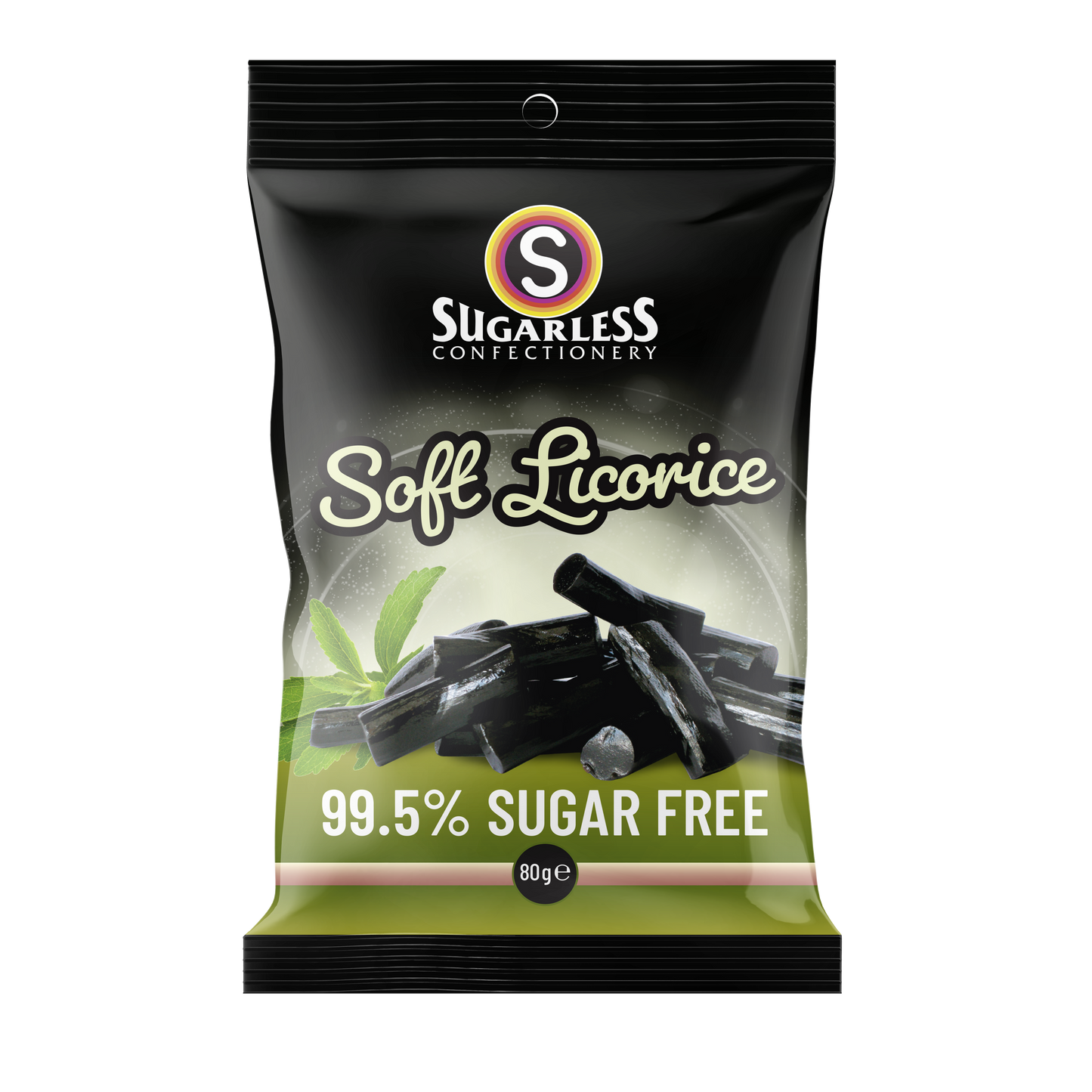 Soft Black Licorice - 80g - Sugarless Confectionery