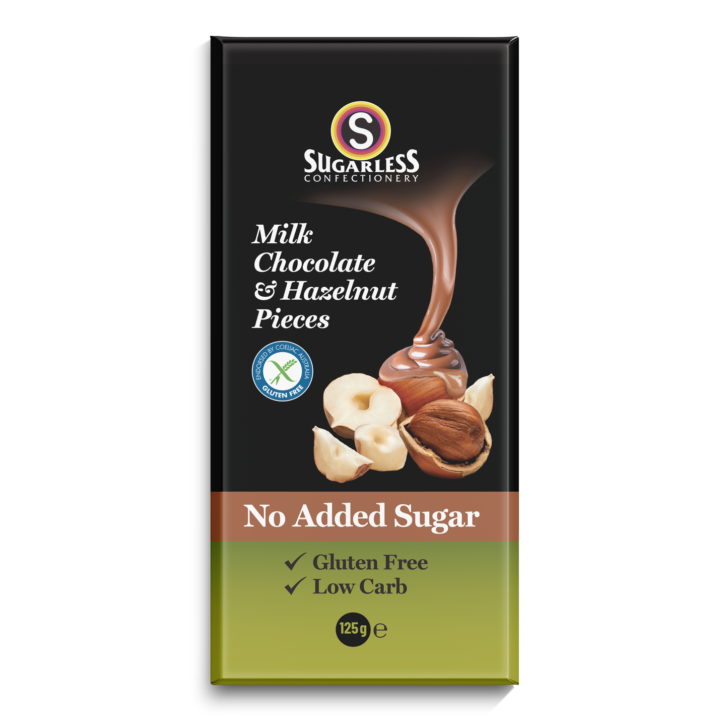 Milk Chocolate & Hazelnut Pieces - 100g - Sugarless Confectionery