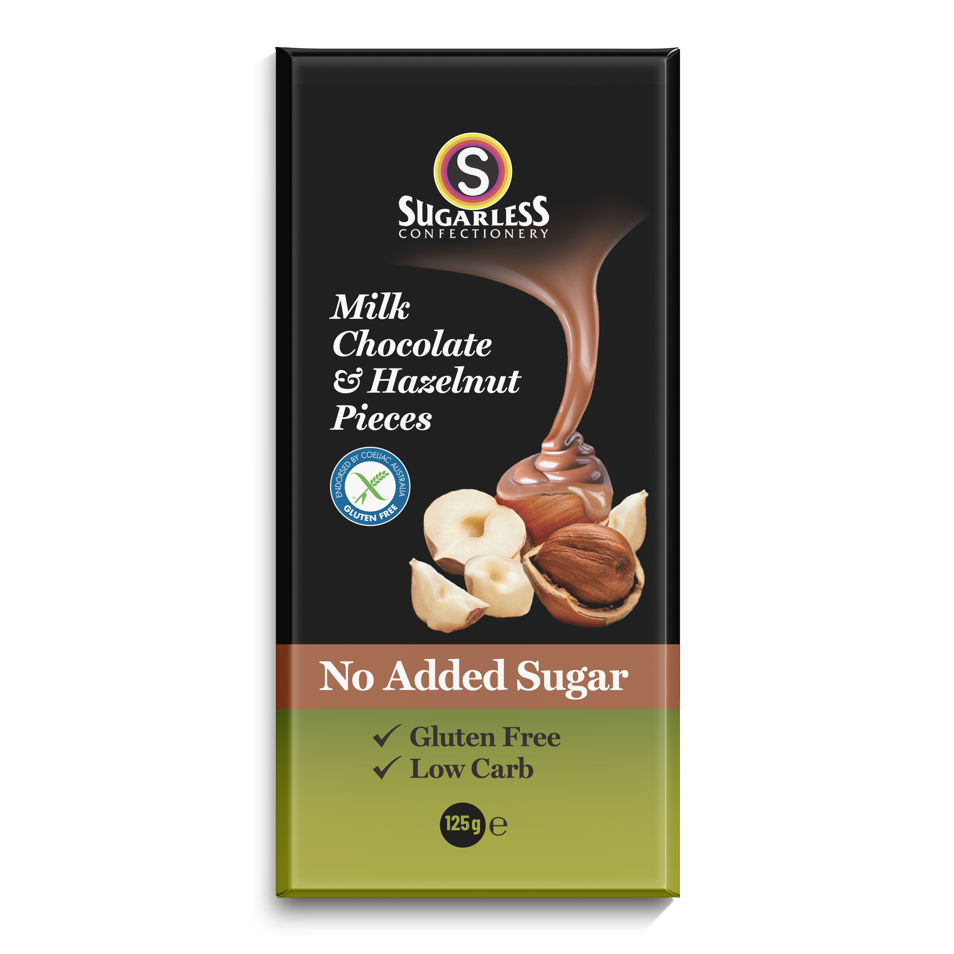 Milk Chocolate & Hazelnut Pieces - 100g - Sugarless Confectionery