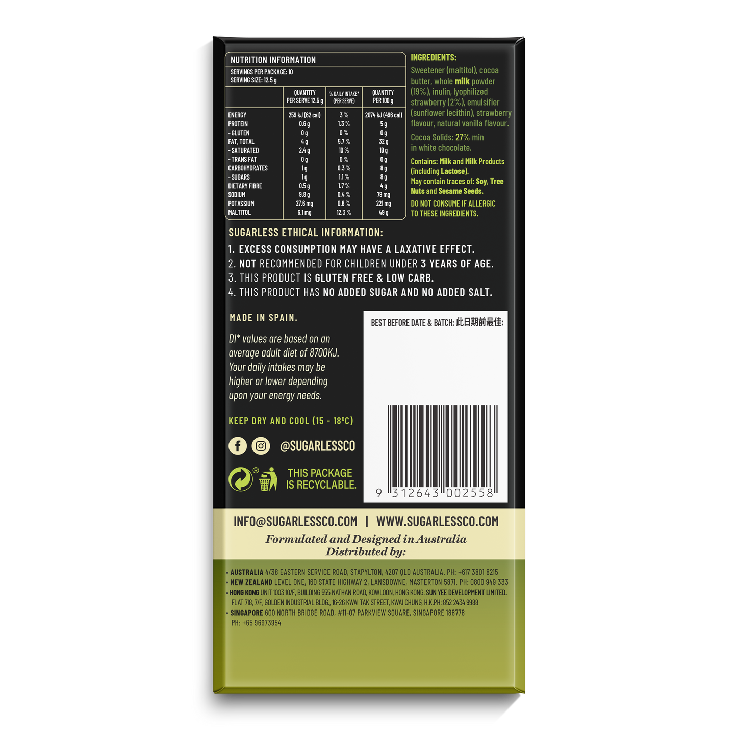 White Chocolate with Strawberries - 125g