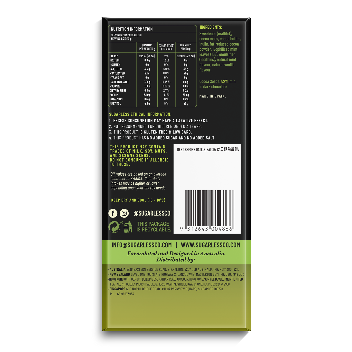 Dark Chocolate & Mint - 100g