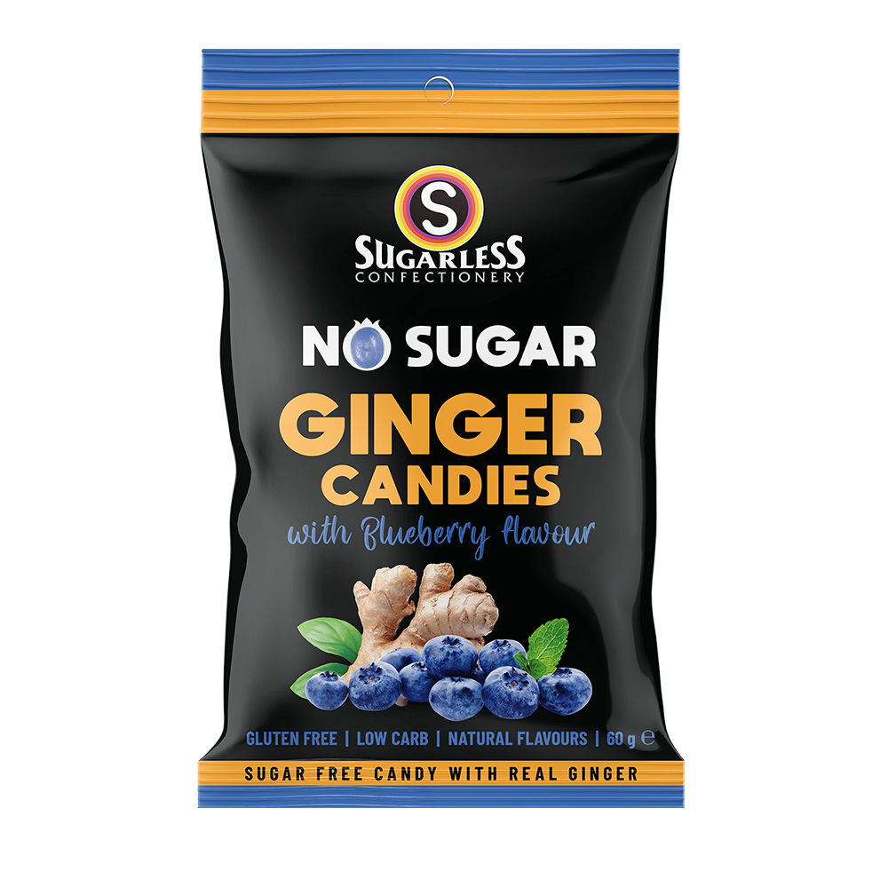 Blueberry flavour Ginger Candies - Sugarless Confectionery