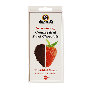 Strawberry flavoured Cream Filled Dark Chocolate - Sugarless Confectionery