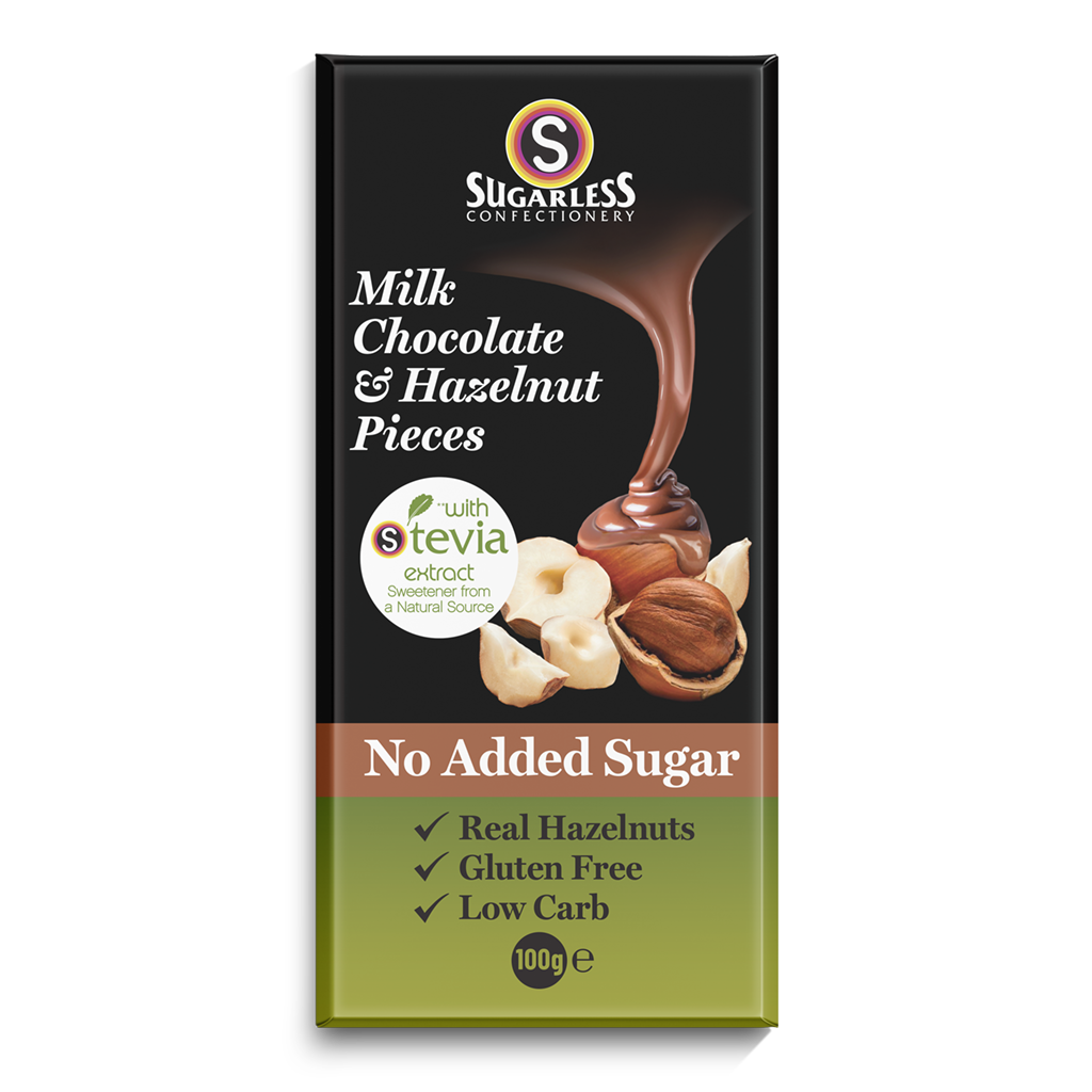 Milk Chocolate & Hazelnut Pieces - Sugarless Confectionery